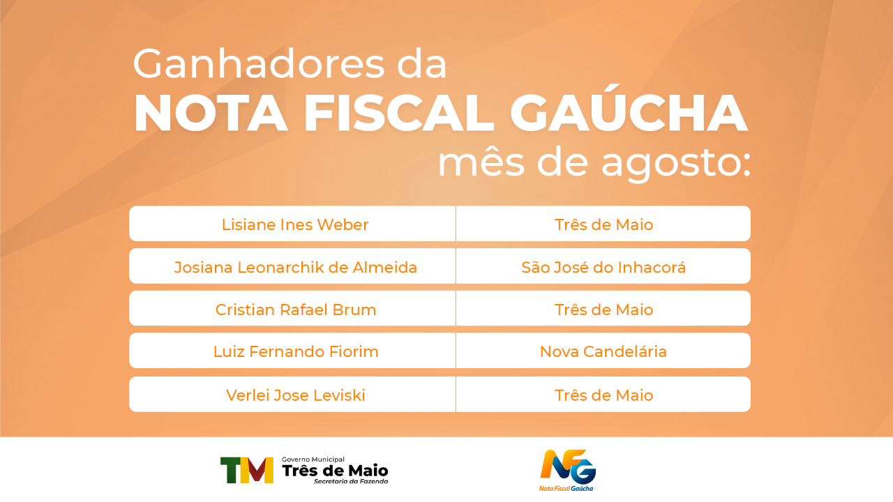 NOTA FISCAL GAÚCHA REALIZA SORTEIO DO MÊS DE AGOSTO